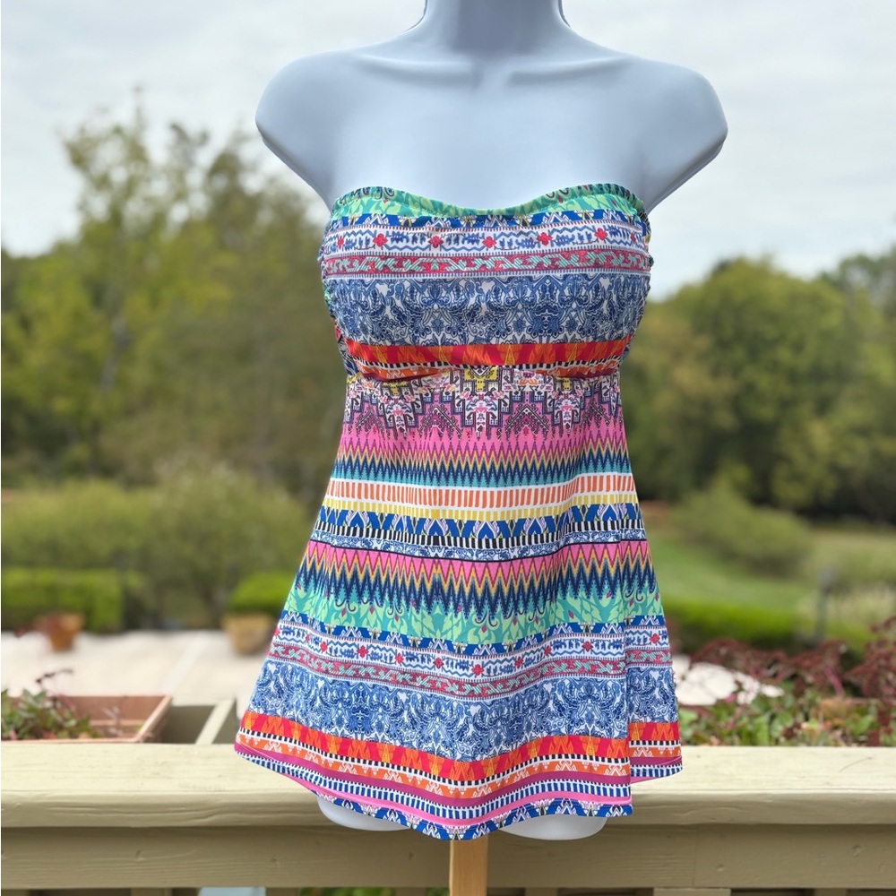 NWOT Jessica Simpson Multicolor Strapless Tankini Top, Size: XL